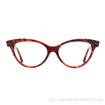 Luxusdesign Frauen Diamant Acetat optische Rahmenbrille